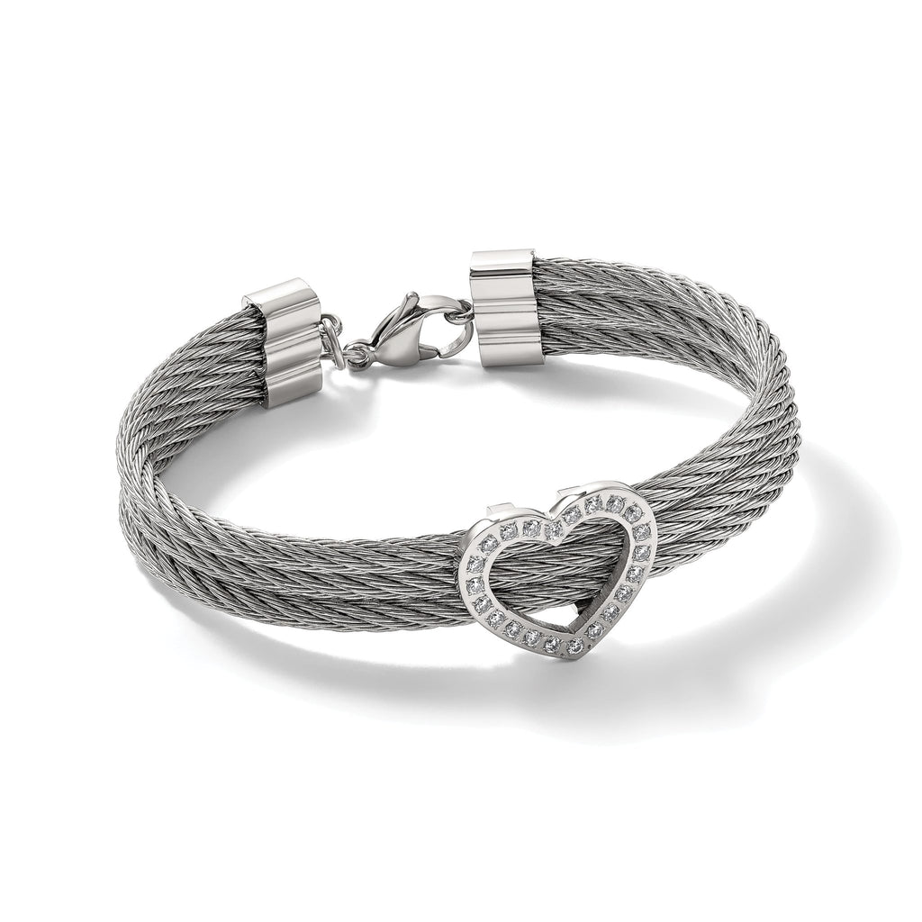 Stainless Steel Polished wire with Cubic Zirconia Heart Bracelet for Women