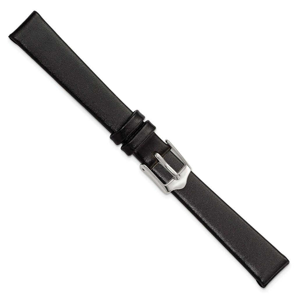 Smooth Flat Leather Watch Band in Black, 20mm