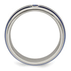 Sophia Jewelers Titanium Sapphire Grooved Wedding Band with Blue Anodized Accents