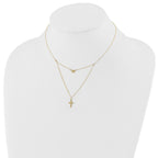 14K Gold Polished Cross & Heart Necklace with Extender Elegant Women's Jewelry