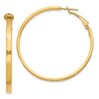 14K Gold Polished Square Tube Hoop Earrings with Omega Clip