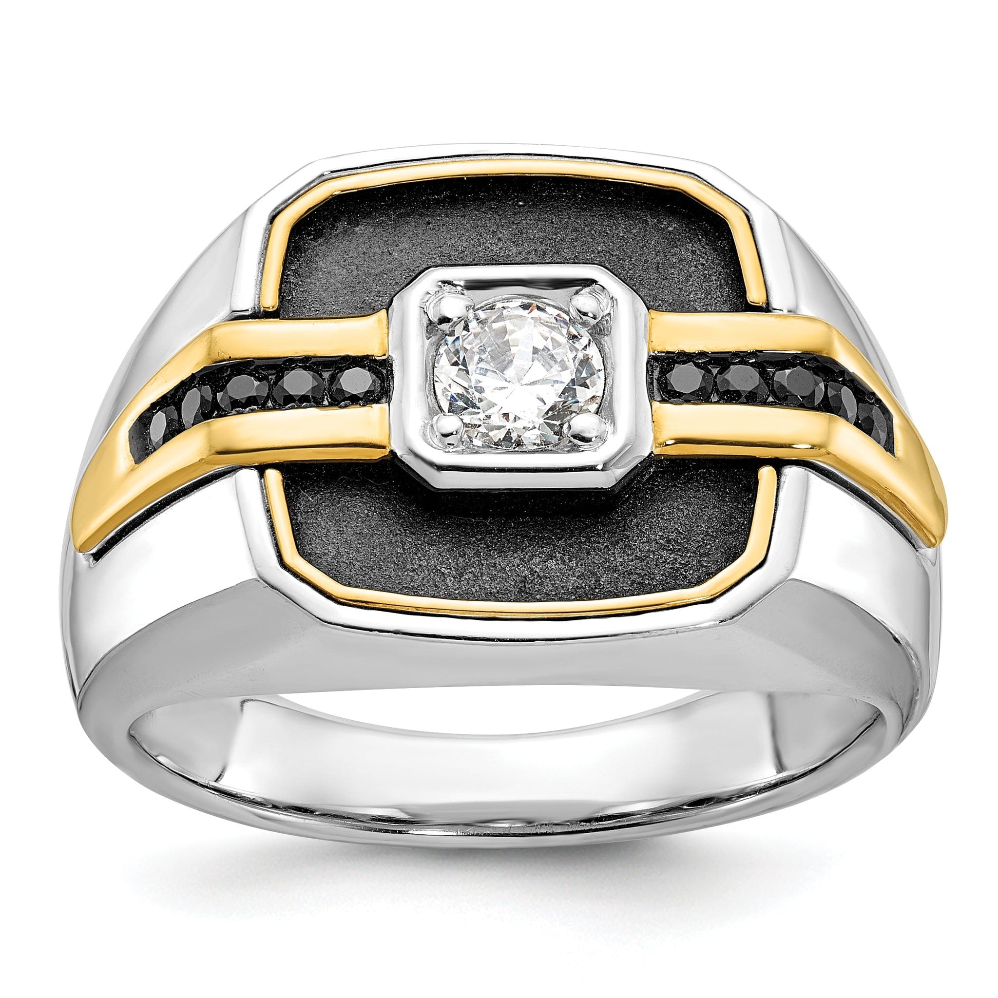 14k Two-tone with Black Rhodium Men's Polished and Satin Black and White 1/4 Carat AA Quality Diamon
