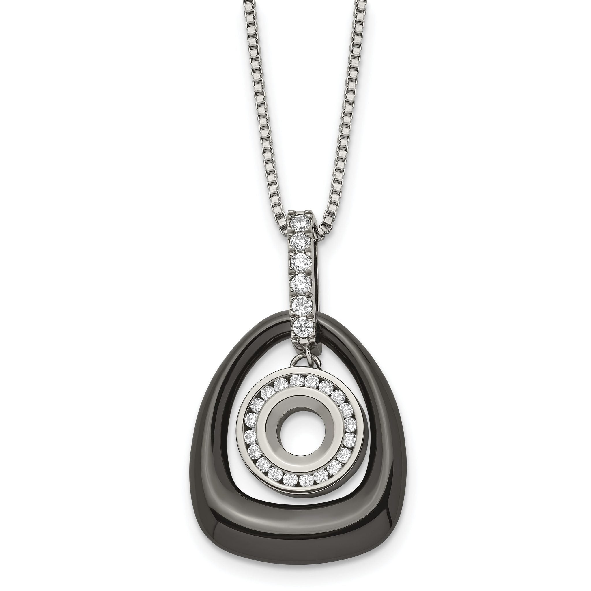 Chisel Polished Ceramic with CZ Titanium Pendant on Steel 18 inch Necklace Main image