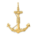 14K Gold Solid Anchor with Rope Pendant Casted, Bold Men's Design