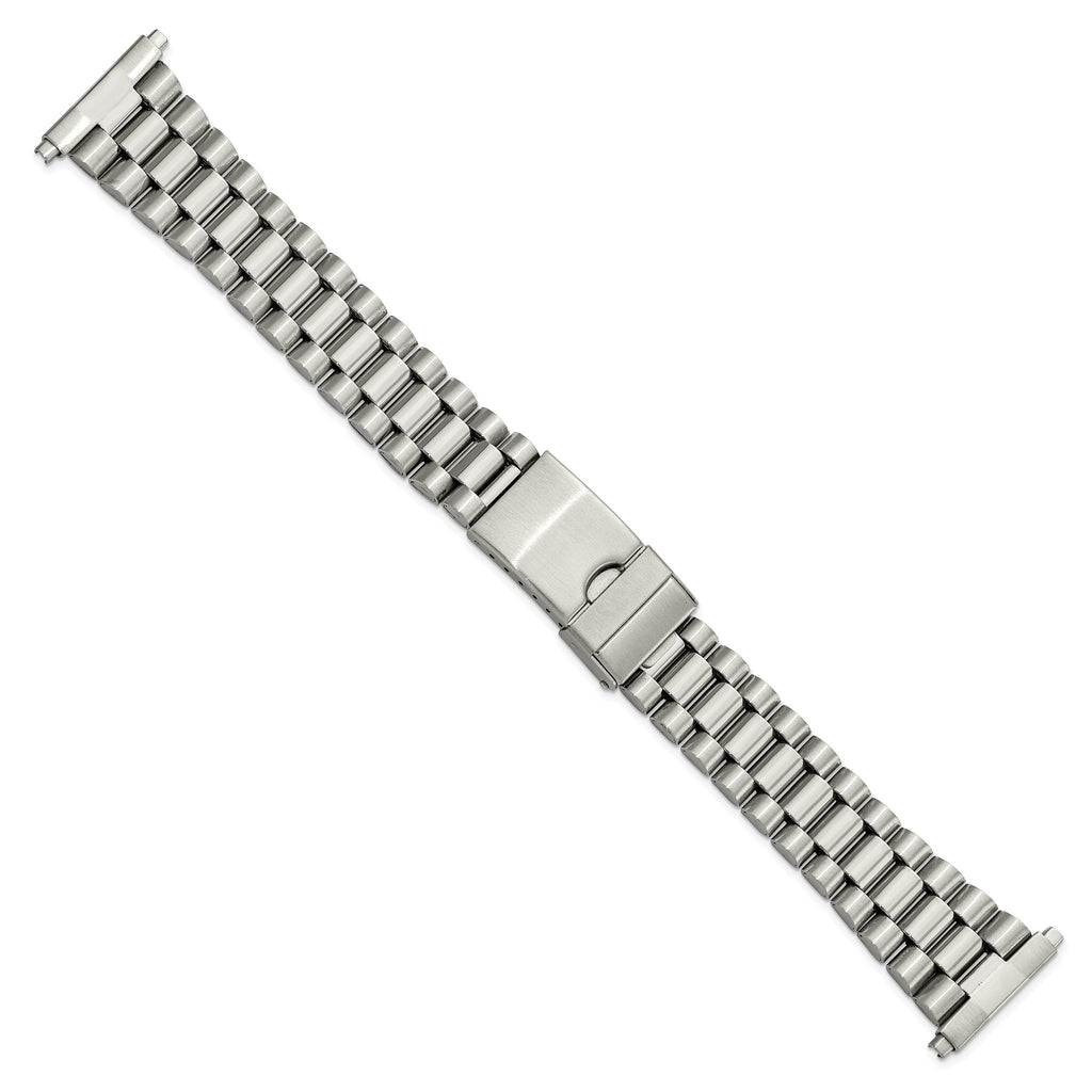 Long 22-26mm President-Style Satin and Polished Stainless Steel with Deployment Buckle 7 inch Watch Band