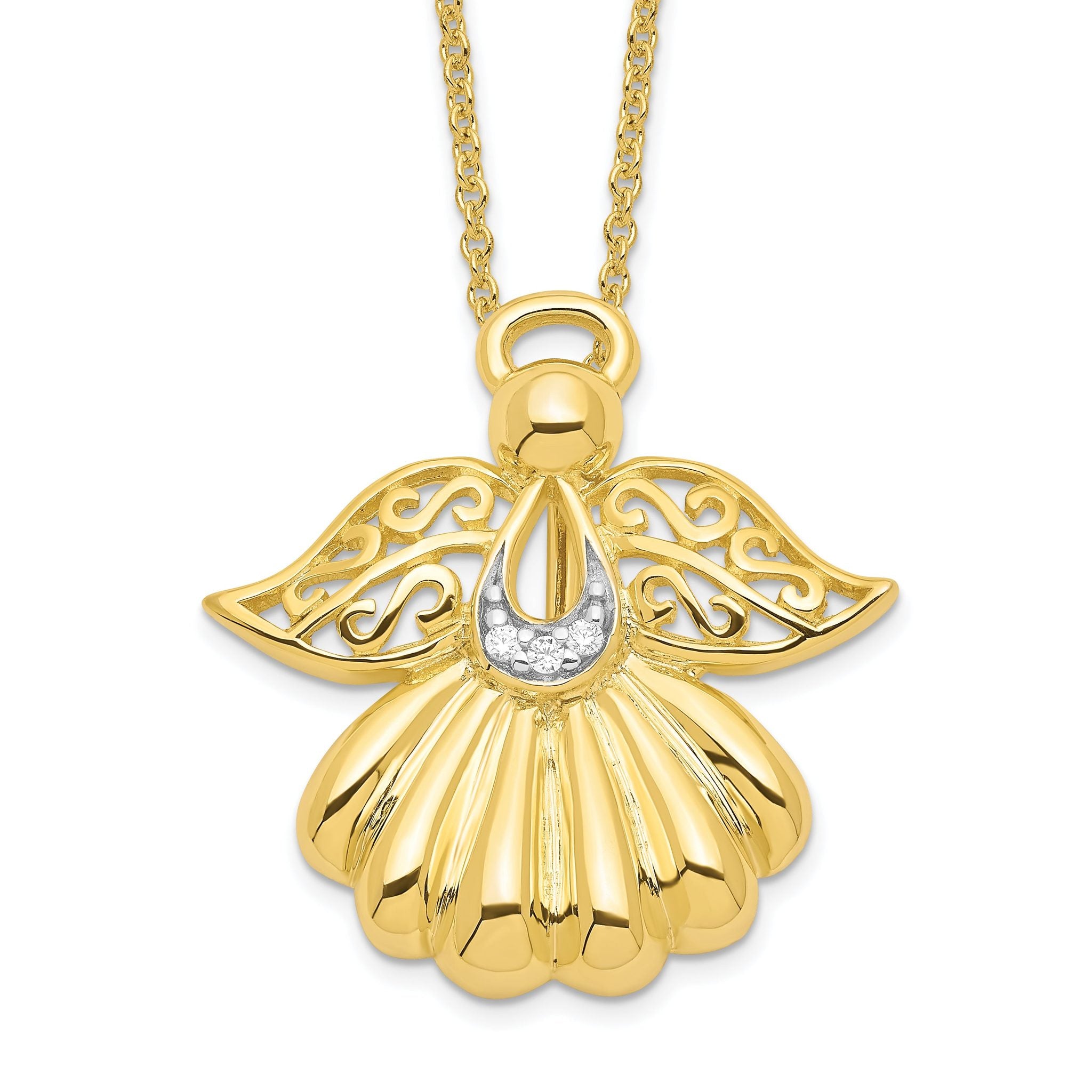 Sentimental Expressions Sterling Silver Gold-plated CZ Angel of Remembrance 18in Necklace Main image