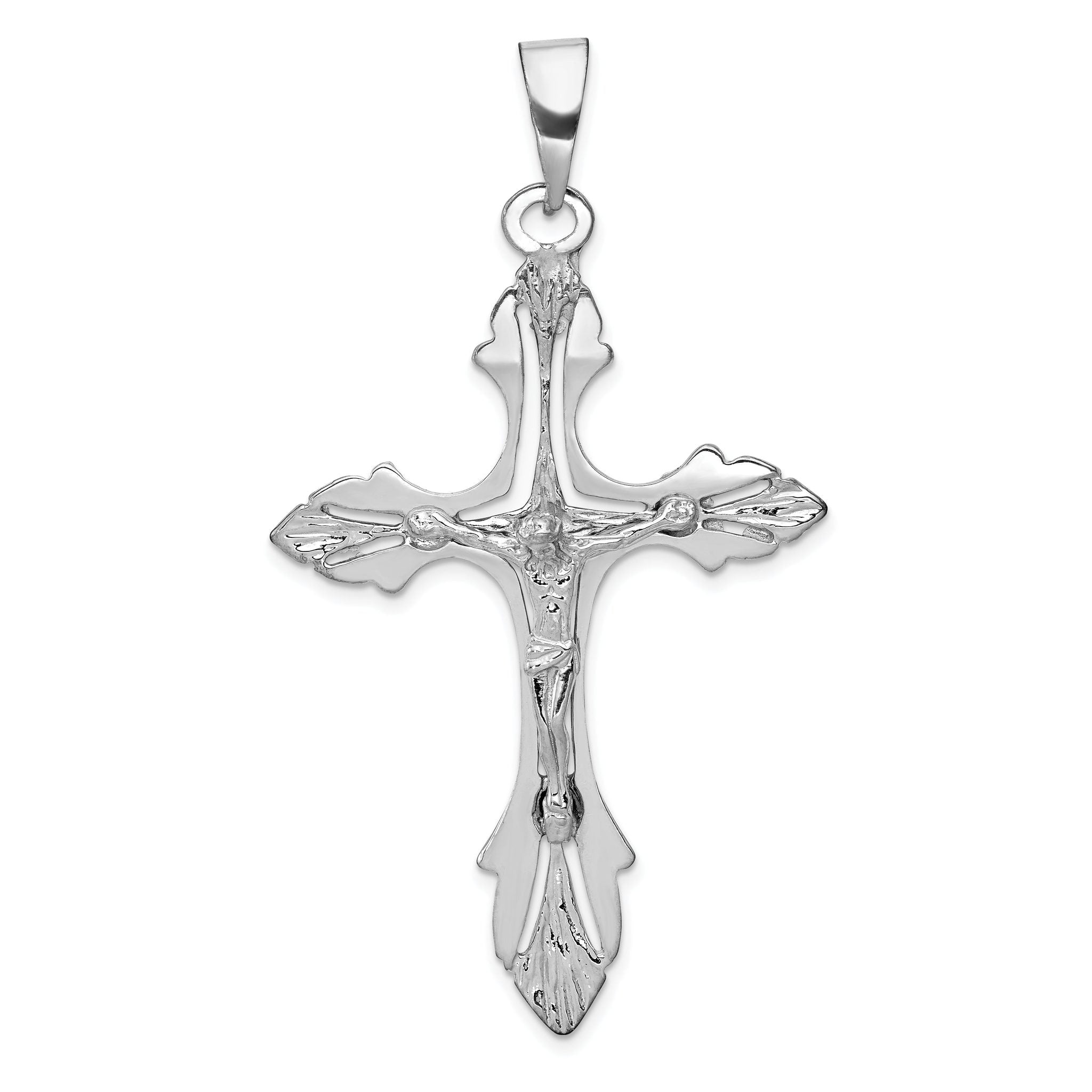 14K White Gold Crucifix Pendant with Rhodium Finish Solid and Elegant