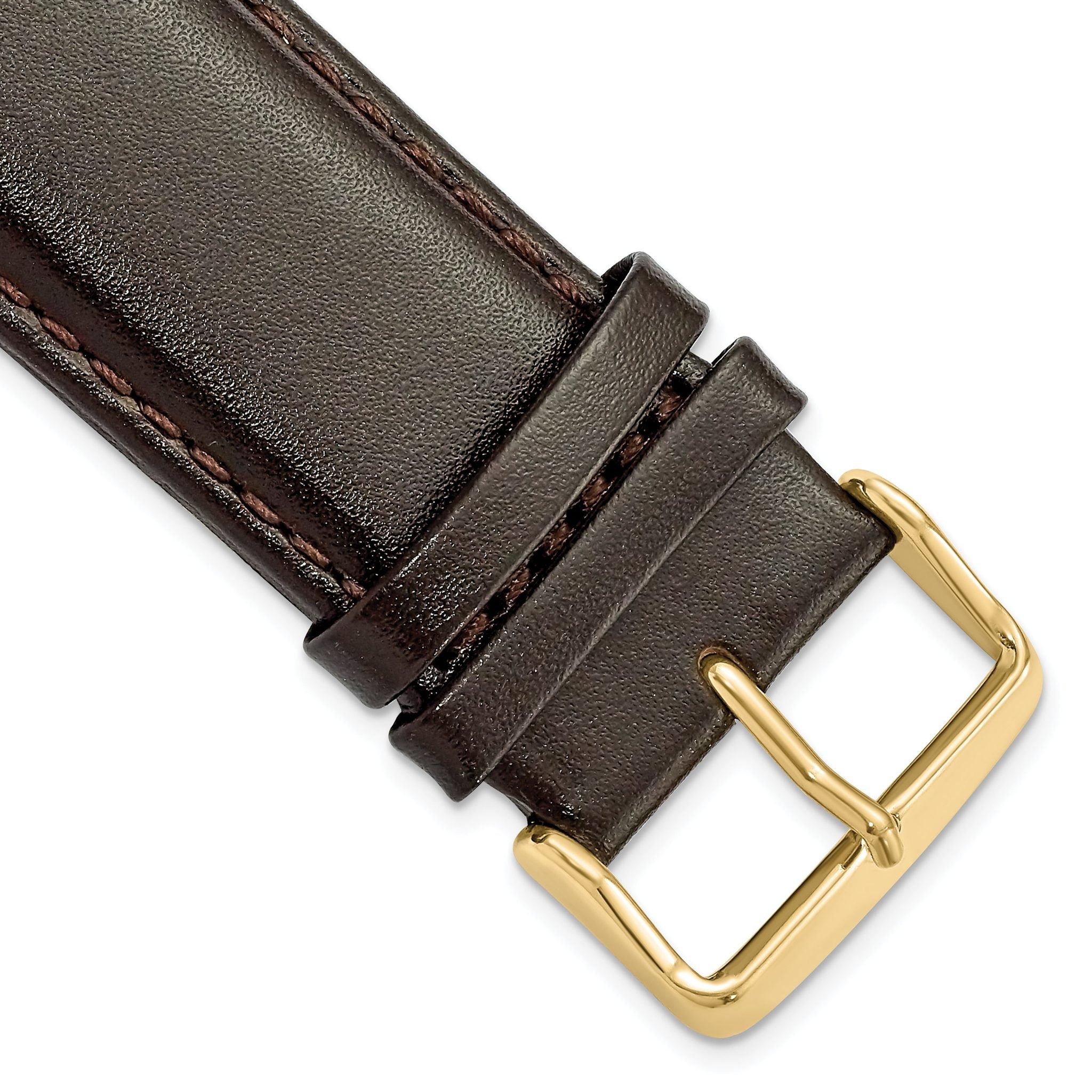 Smooth Leather Watch Band in Dark Brown with Gold-Tone Buckle, 24mm