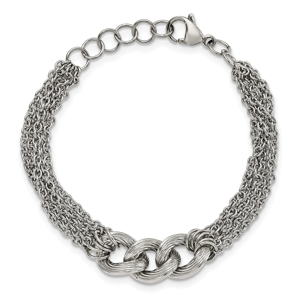 Stainless Steel Polished Oval Multi Chain with ext. Bracelet for Women