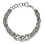 Stainless Steel Polished Oval Multi Chain with ext. Bracelet for Women
