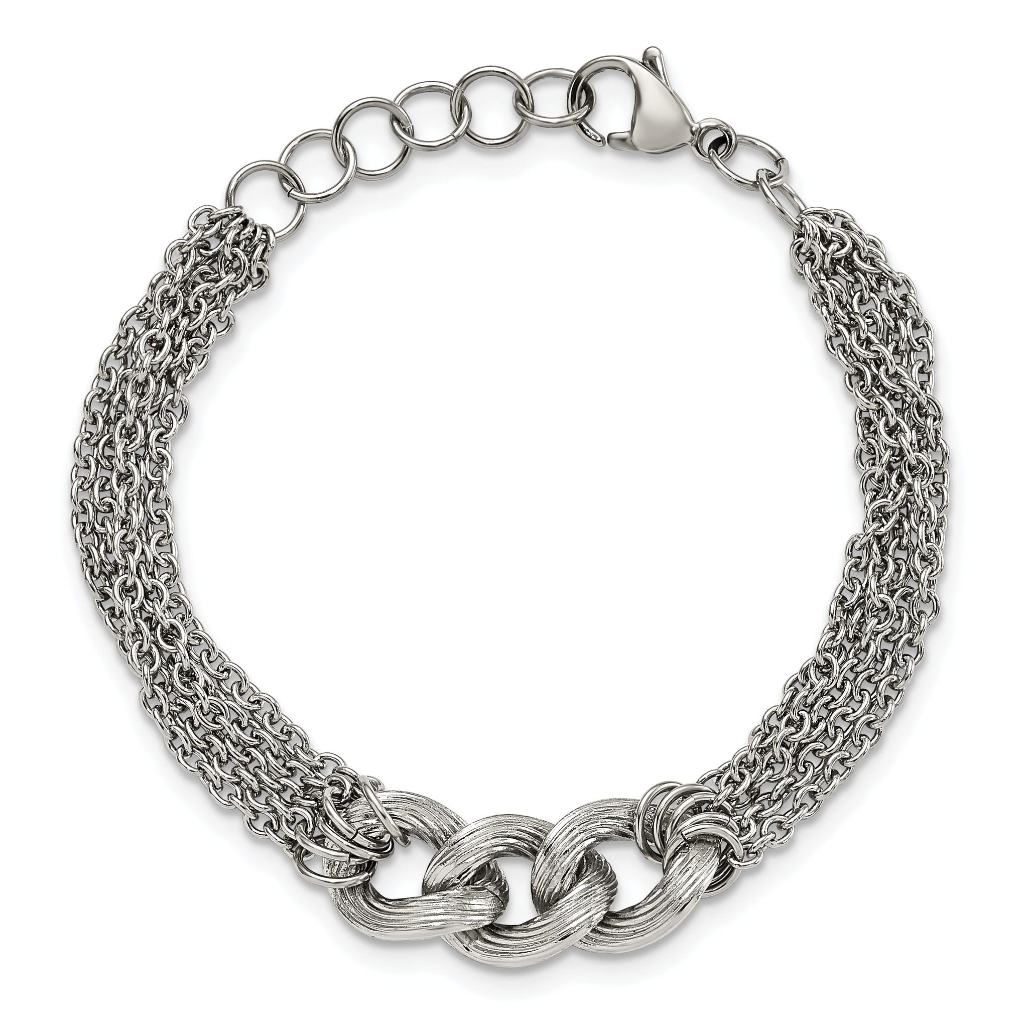 Stainless Steel Polished Oval Multi Chain with ext. Bracelet for Women