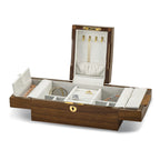 Luxury Giftware High GloSterling Silver Mapa Burl and Walnut Burl Veneer Fold-out Top Locking Wooden Jewelry Box