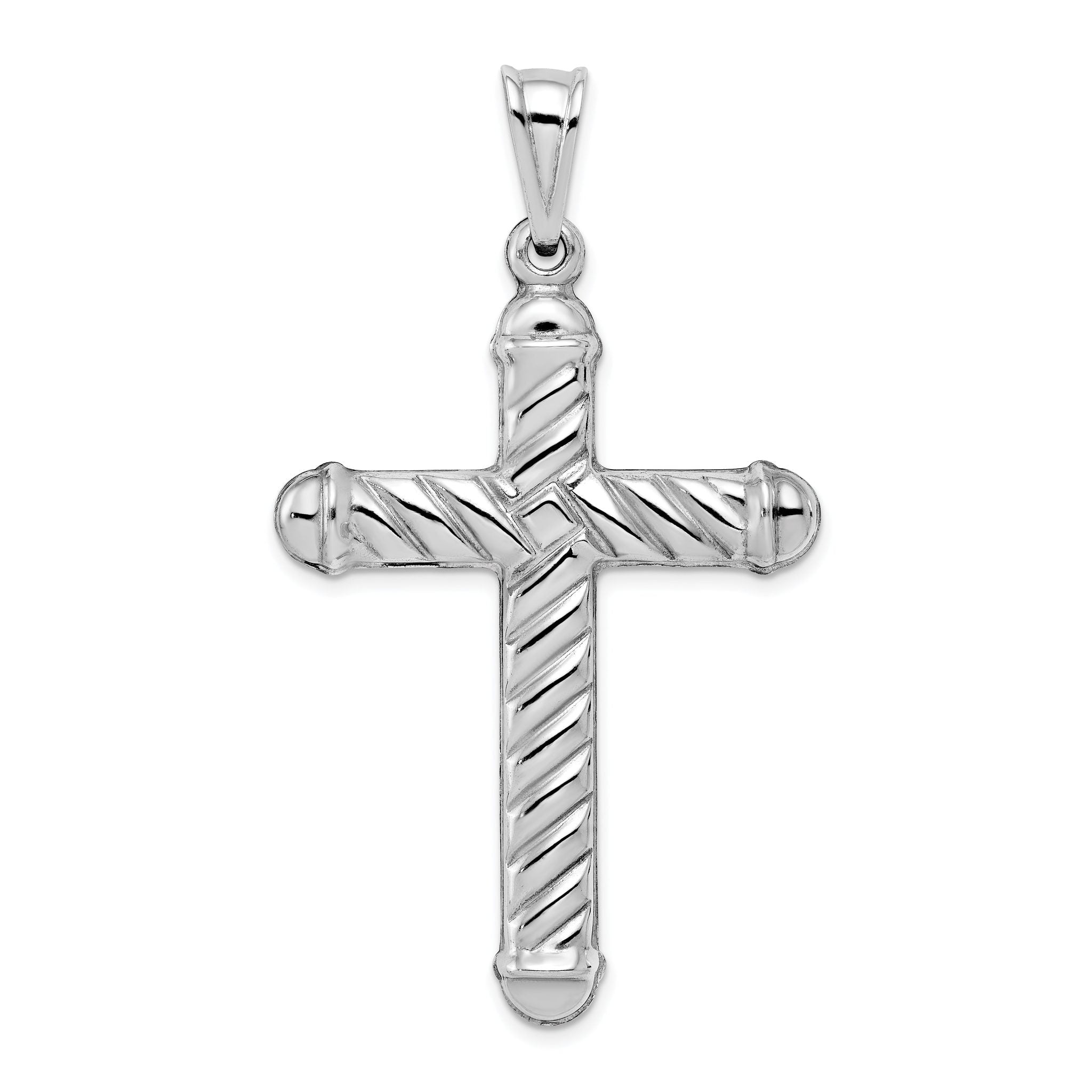 Sterling Silver 3D Hollow Cross Pendant with Rhodium Polish Main image