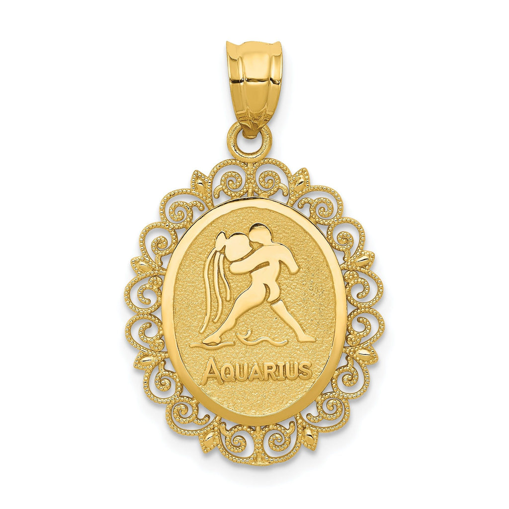 14K Gold Aquarius Zodiac Pendant with Polished Satin Finish