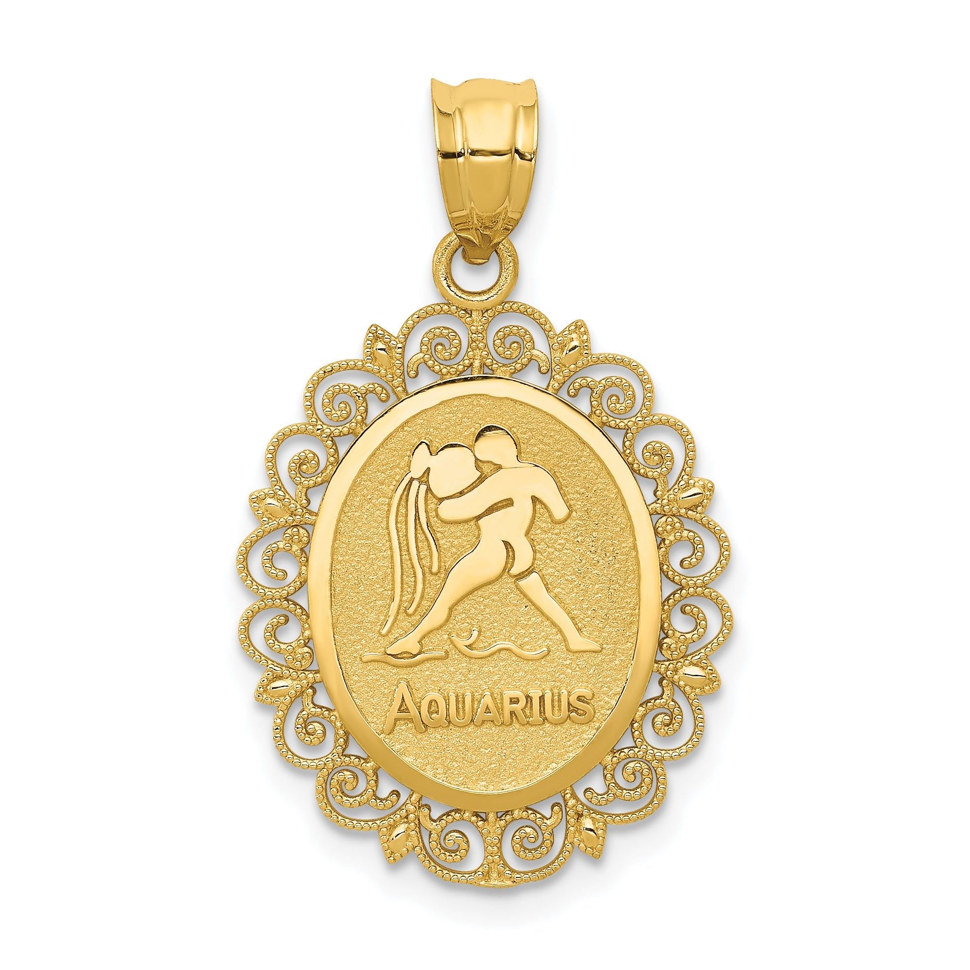 14K Gold Aquarius Zodiac Pendant with Polished Satin Finish