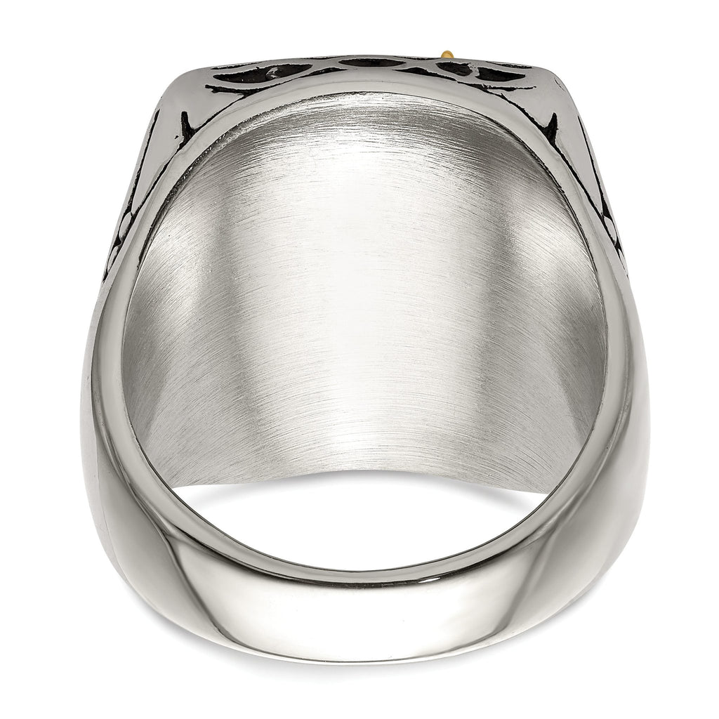 Chisel Stainless Steel with 14k Gold Accent Antiqued and Polished Eagle Ring