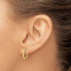 14K Polished and Diamond-cut Hinged Hoop Earrings