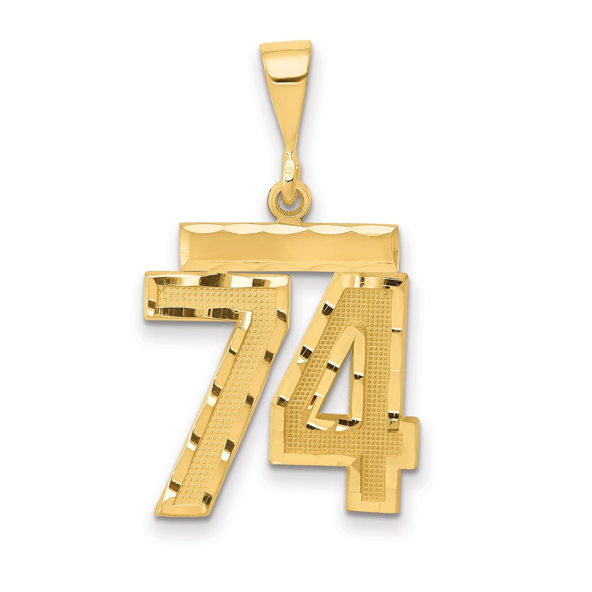 14K Gold Diamond-Cut Number 74 Charm, Polished Medium Pendant