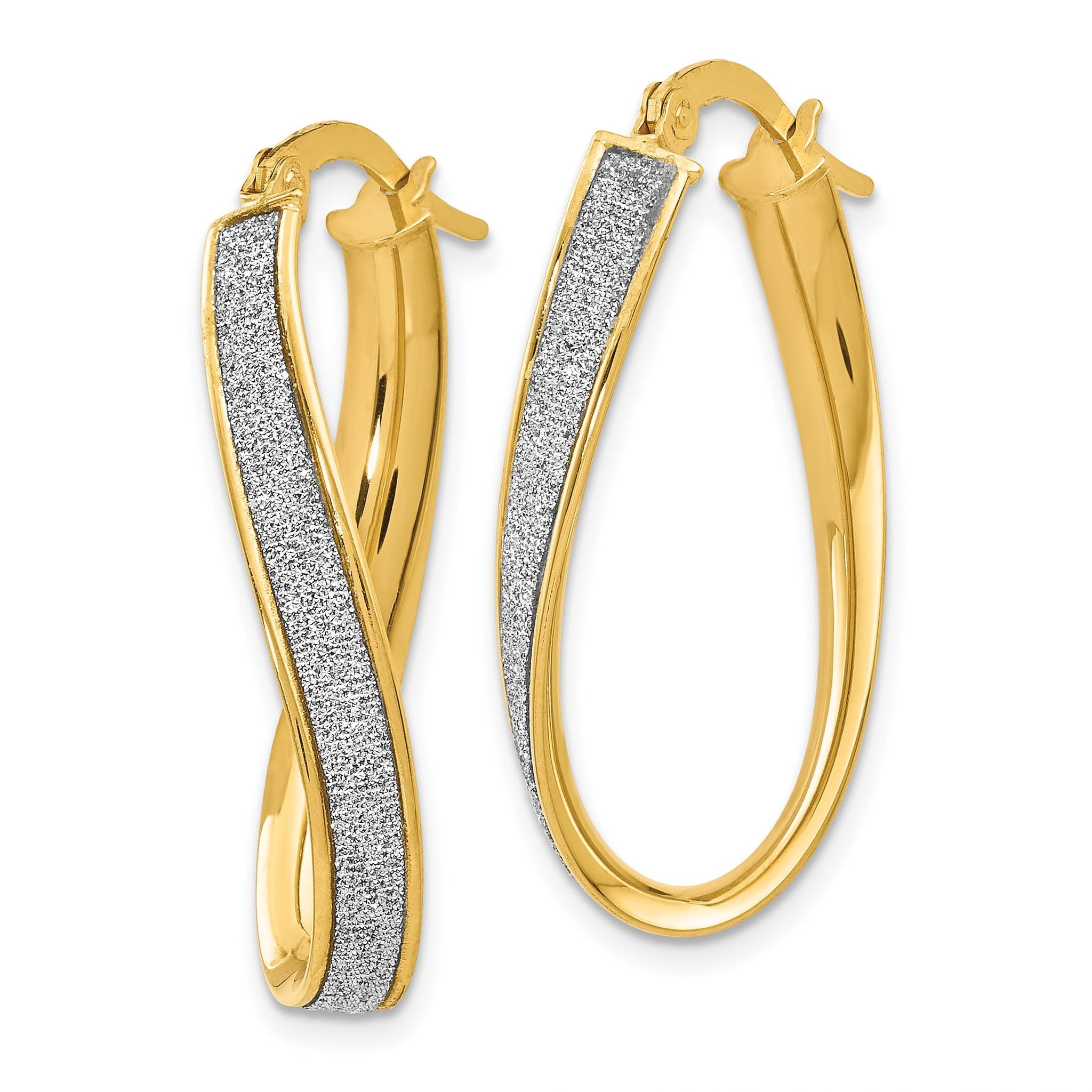 14K Gold Polished Oval Twist Hoop Earrings with Glimmer Finish, Nickel-Free Secondary image