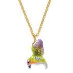 Luxury Giftware by Jere Pewter Bejeweled Crystals Gold-tone Enameled VIOLA Hummingbird & Daylily Trinket Box with Matching 18 Inch Necklace
