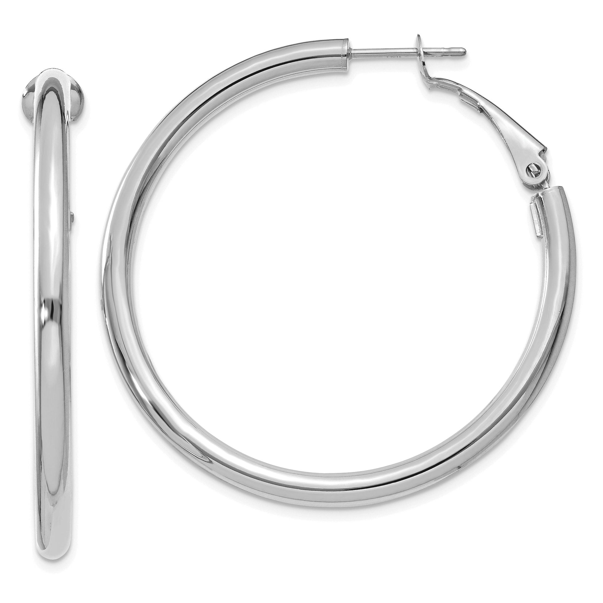 14K White Gold Polished Hoop Earrings with Omega Back Closure