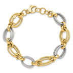 14K Two-tone Polished and Textured Fancy Link Bracelet