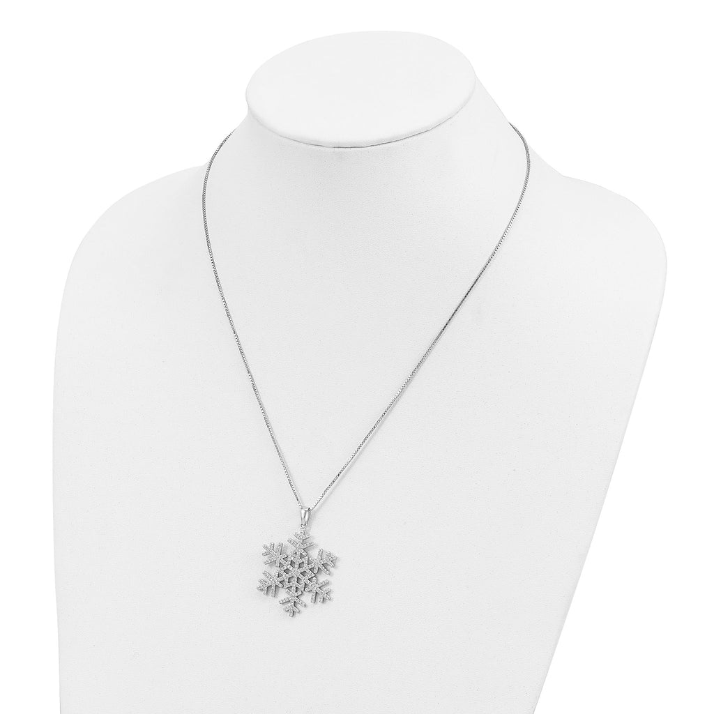 Brilliant Embers Sterling Silver Rhodium-plated 205 Stone 18 inch Micro PavÃƒÆ’Ã†â€™Ãƒâ€šÃ‚Â¢ÃƒÆ’Ã‚Â¢Ãƒâ€šÃ¢â‚¬Å¡Ãƒâ€šÃ‚Â¬ÃƒÆ’Ã¢â‚¬Â¦Ãƒâ€šÃ‚Â¡ CZ Snowflake Necklace with 2 Inch Extender