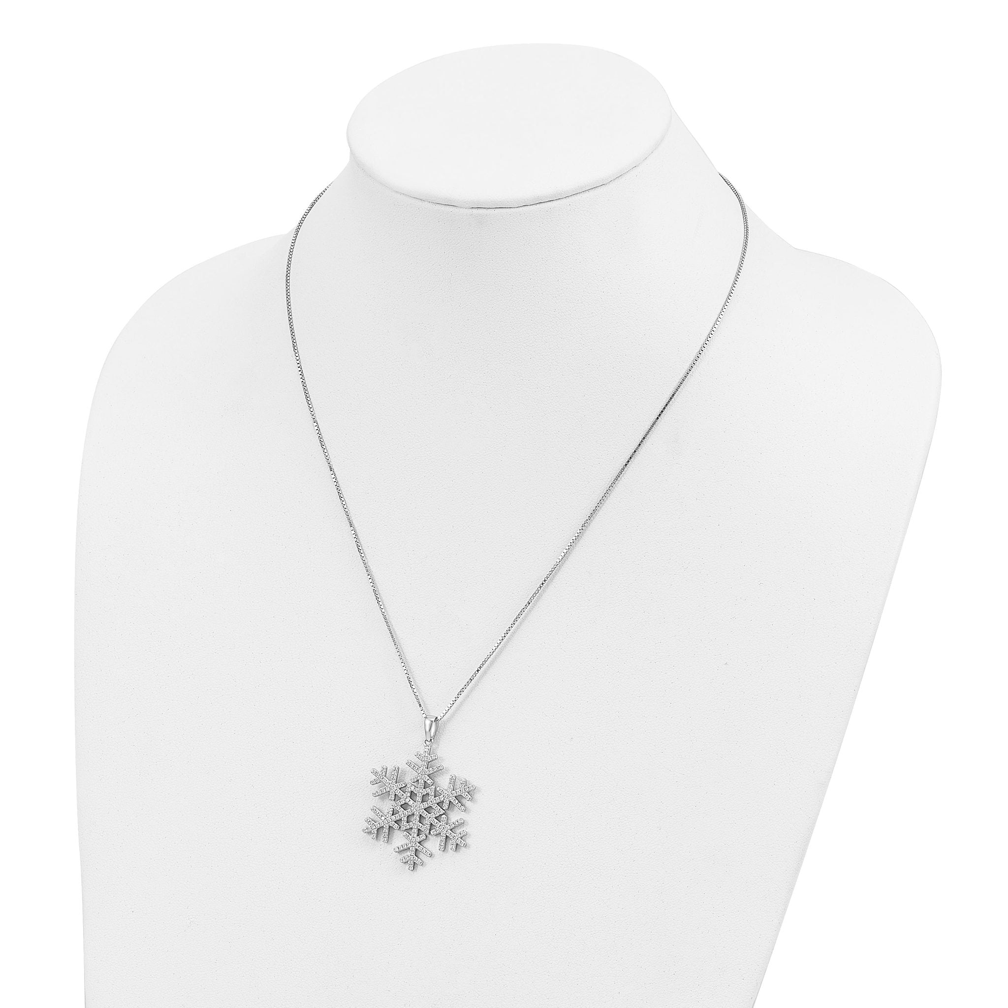 Brilliant Embers Sterling Silver Rhodium-plated 205 Stone 18 inch Micro PavÃƒÆ’Ã†â€™Ãƒâ€šÃ‚Â¢ÃƒÆ’Ã‚Â¢Ãƒâ€šÃ¢â‚¬Å¡Ãƒâ€šÃ‚Â¬ÃƒÆ’Ã¢â‚¬Â¦Ãƒâ€šÃ‚Â¡ CZ Snowflake Necklace with 2 Inch Extender