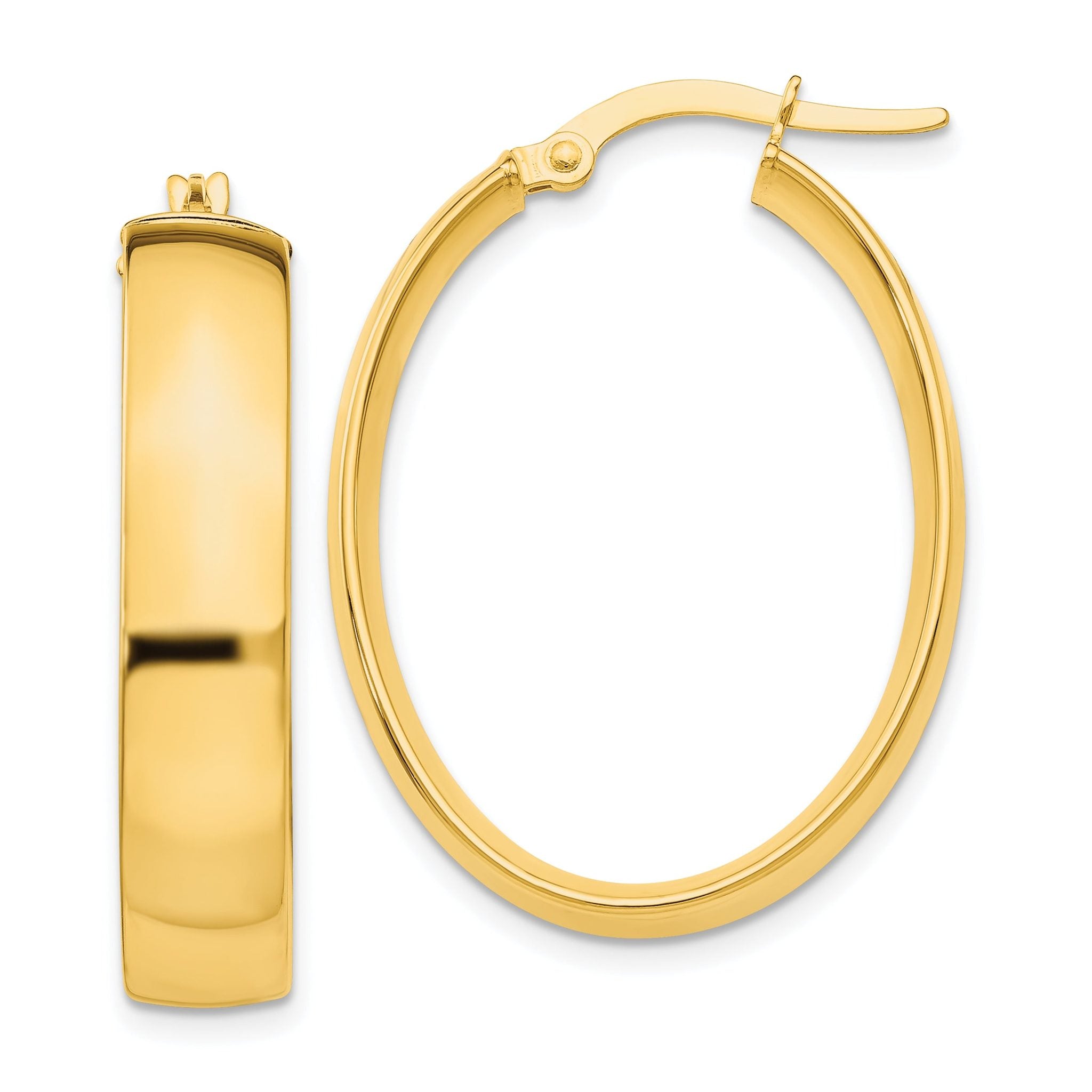 14K Gold Polished Oval Hoop Earrings, 5.75mm Elegant Hollow Design Main image