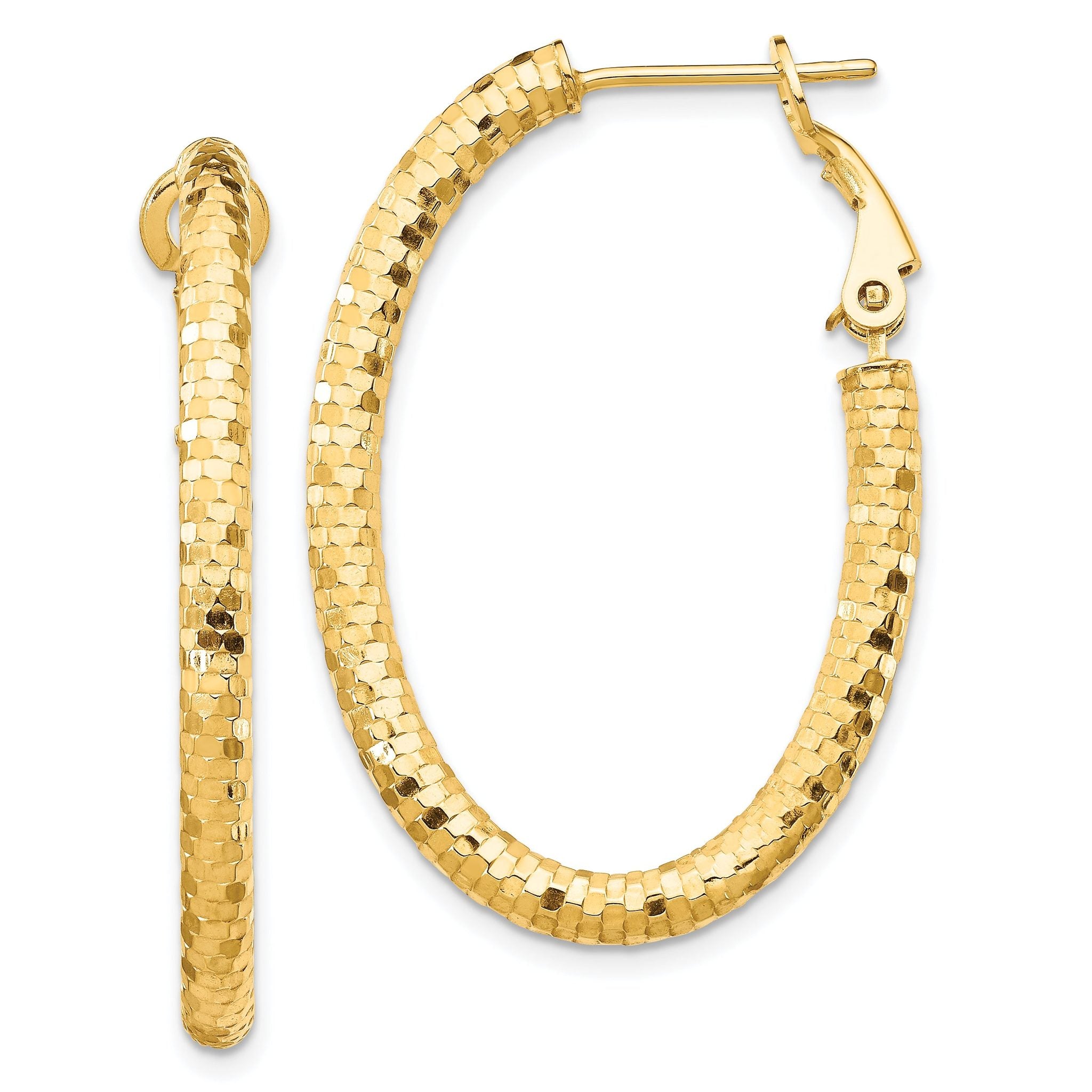 14K 3mm Medium Diamond-cut Oval Omega Back Hoop Earrings Main image