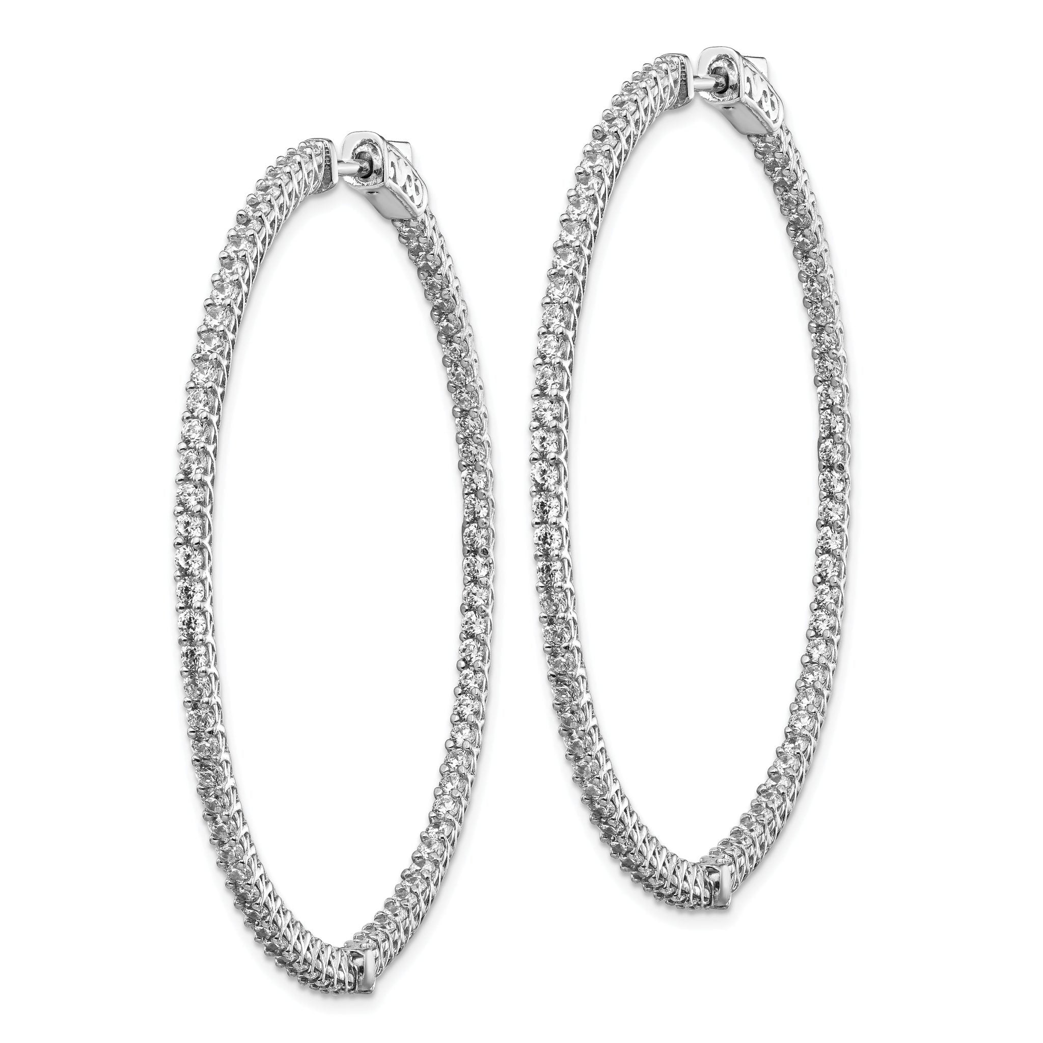 Sterling Shimmer Sterling Silver Rhodium-plated 146 Stone 1.7mm CZ In and Out Round Hinged Hoop Earrings Secondary image