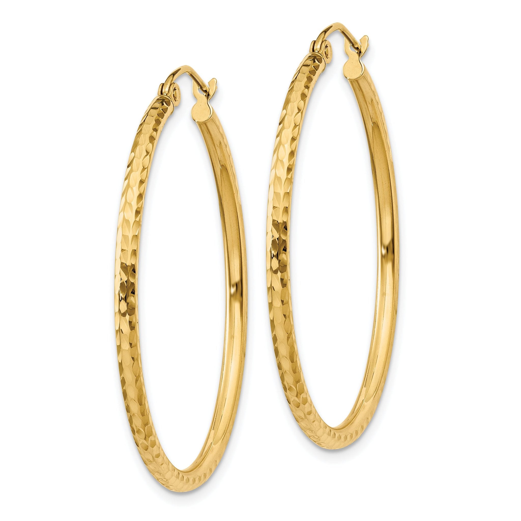 14k Diamond-cut 2mm Round Tube Hoop Earrings Secondary image