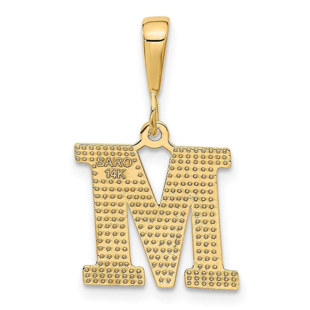 14K Gold Polished Textured Initial M Charm Pendant Large