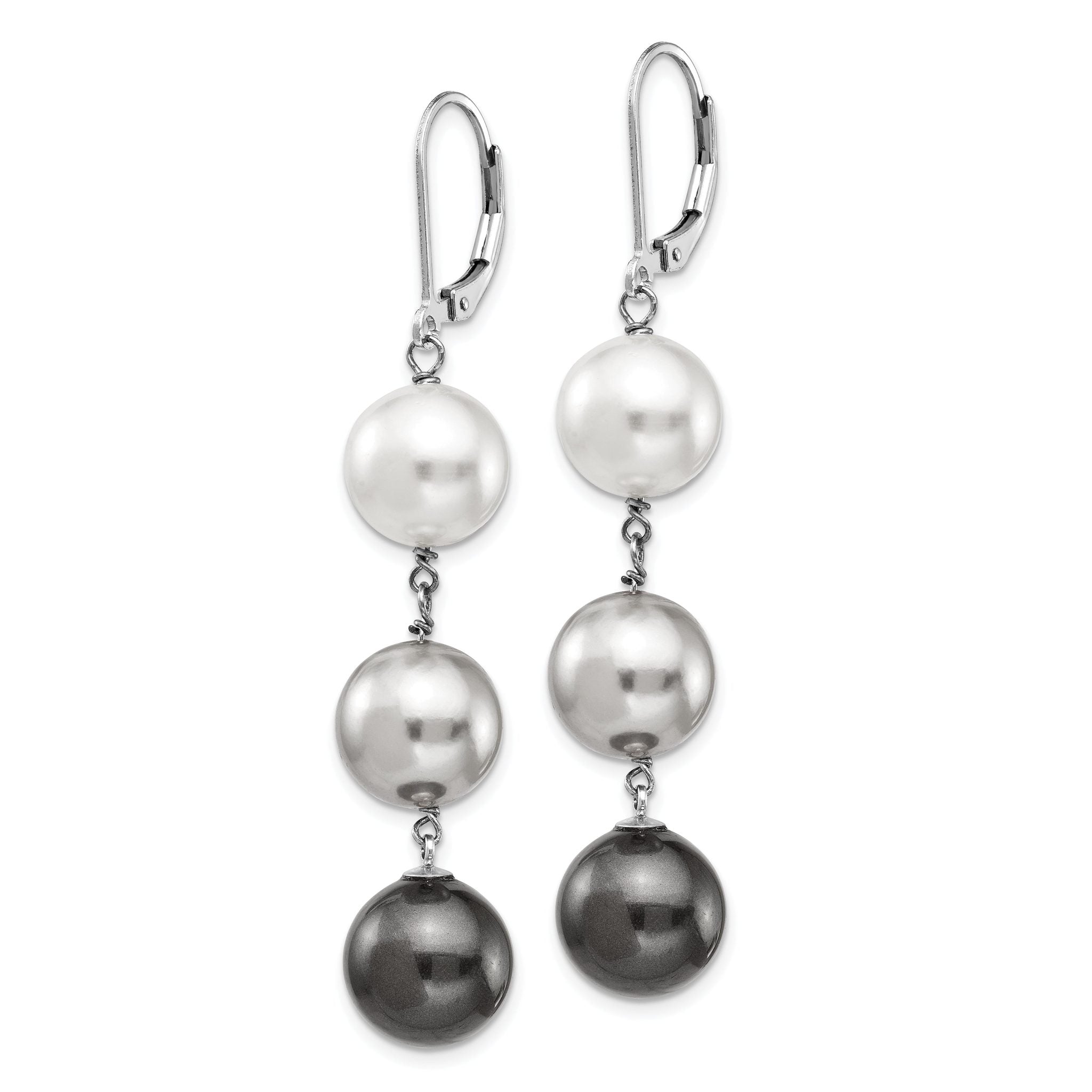 Sophia Jewelers Sterling Silver Rhodium-Plated Shell Pearl Dangle Earrings Secondary image