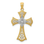 14K Gold with Rhodium Diamond-Cut Cross Pendant Solid, Elegant Design