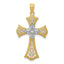 14K Gold with Rhodium Diamond-Cut Cross Pendant Solid, Elegant Design