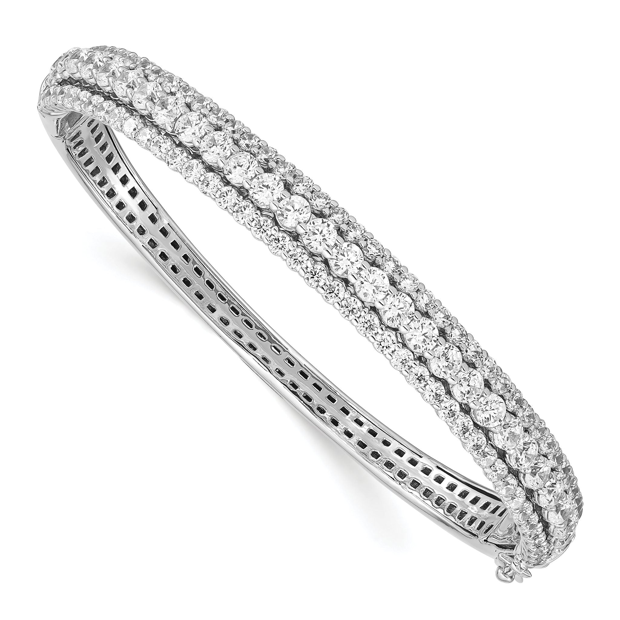 Sterling Silver Rhodium-Plated CZ Bangle Bracelet with 116 Stones