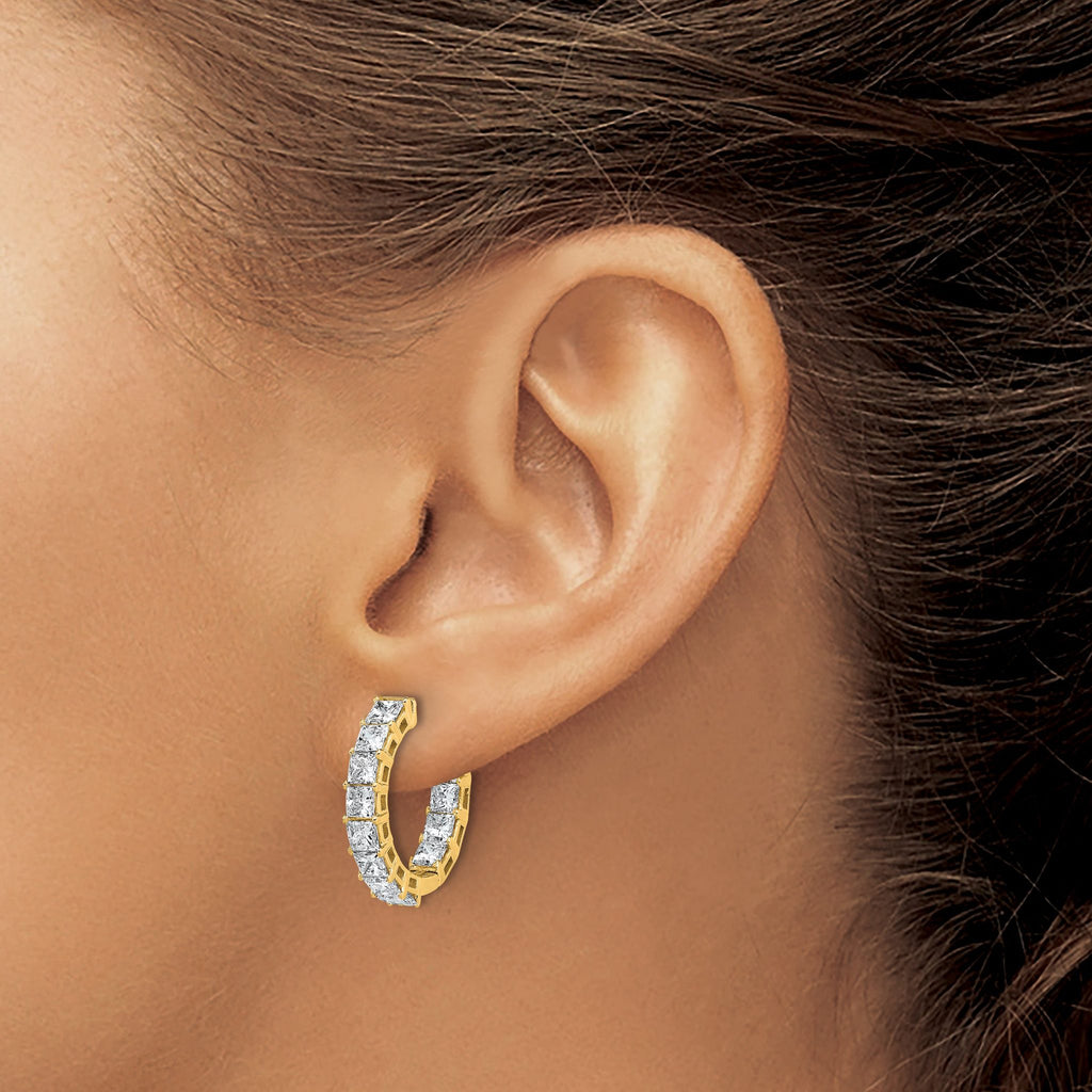 14K Yellow Gold 4 ct Lab-Created Diamond VS+ F+ Princess-Cut In-and-Out Hoop Earrings