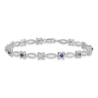 Sterling Silver Rhodium-plated Amethyst & Diamond Bracelet