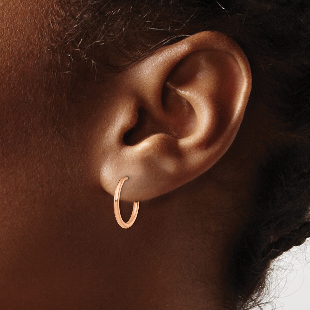 Stainless Steel Rose Gold-Tone Polished Hinged Huggie Hoop Earrings