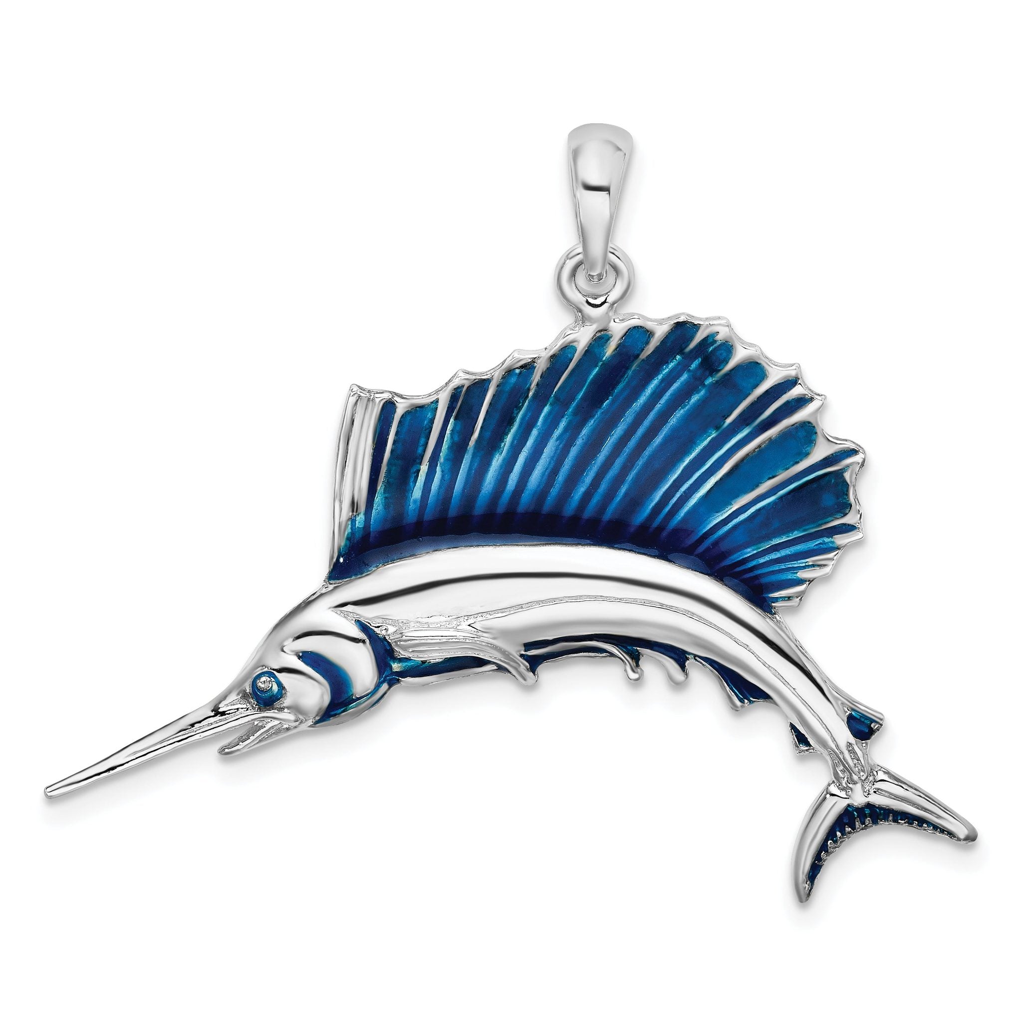 De-Ani Sterling Silver Rhodium-Plated Polished Enameled Sailfish Pendant Main image