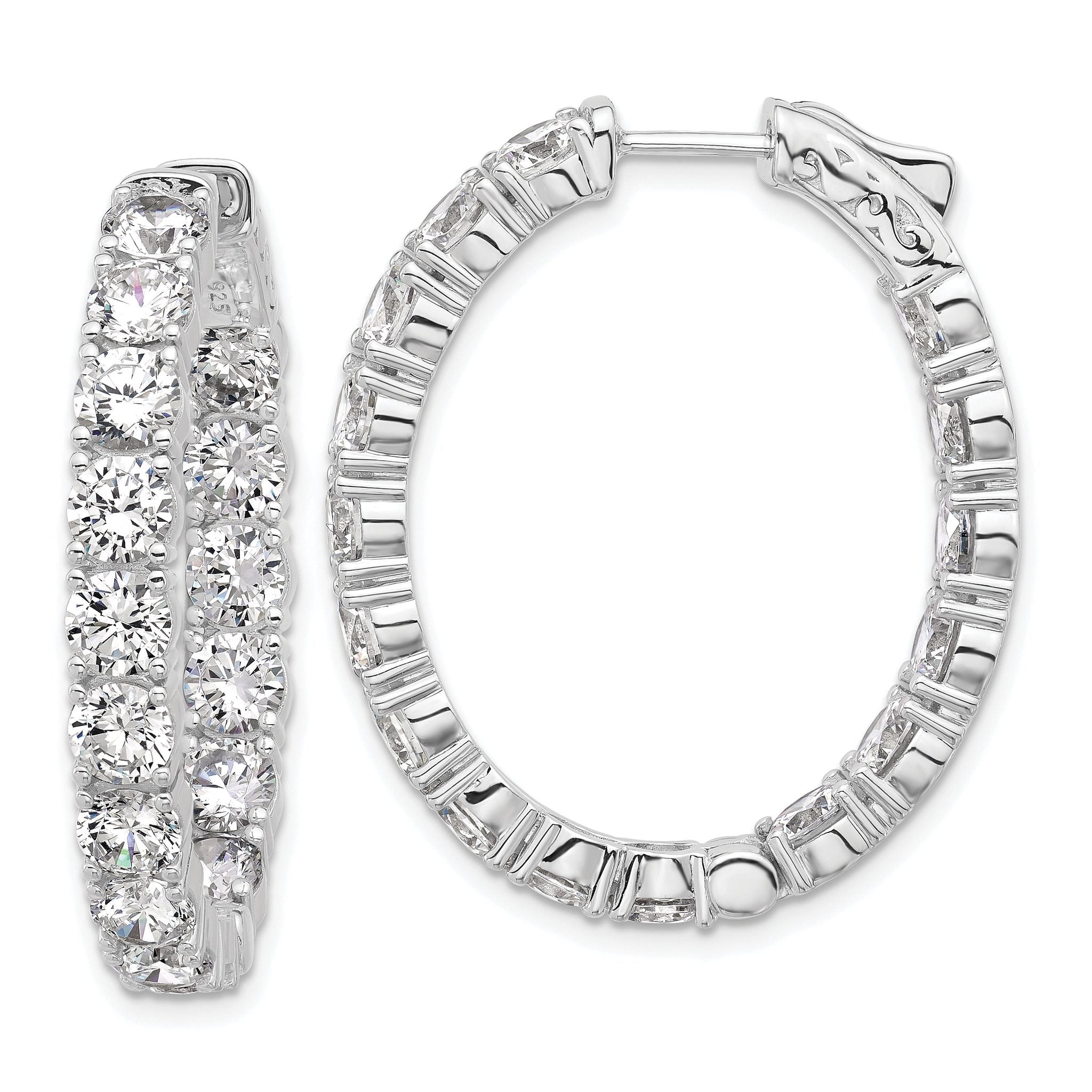 Sterling Shimmer Sterling Silver Rhodium-plated  4.25mm CZ 32 Stone Oval In and Out Hinged Hoop Earrings Main image