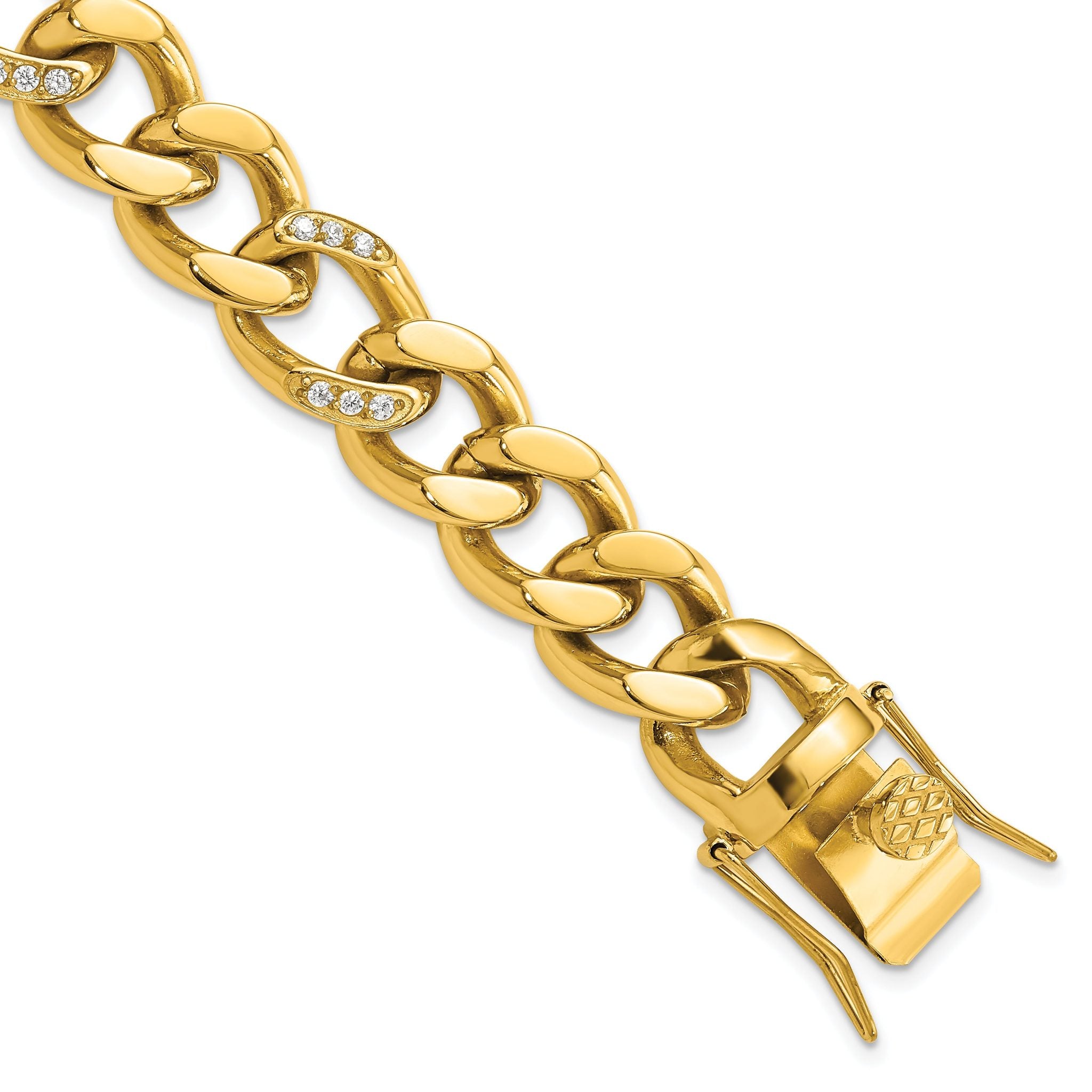 Chisel Stainless Steel Polished Yellow IP-plated with CZ 8 inch Curb Link Bracelet Main image