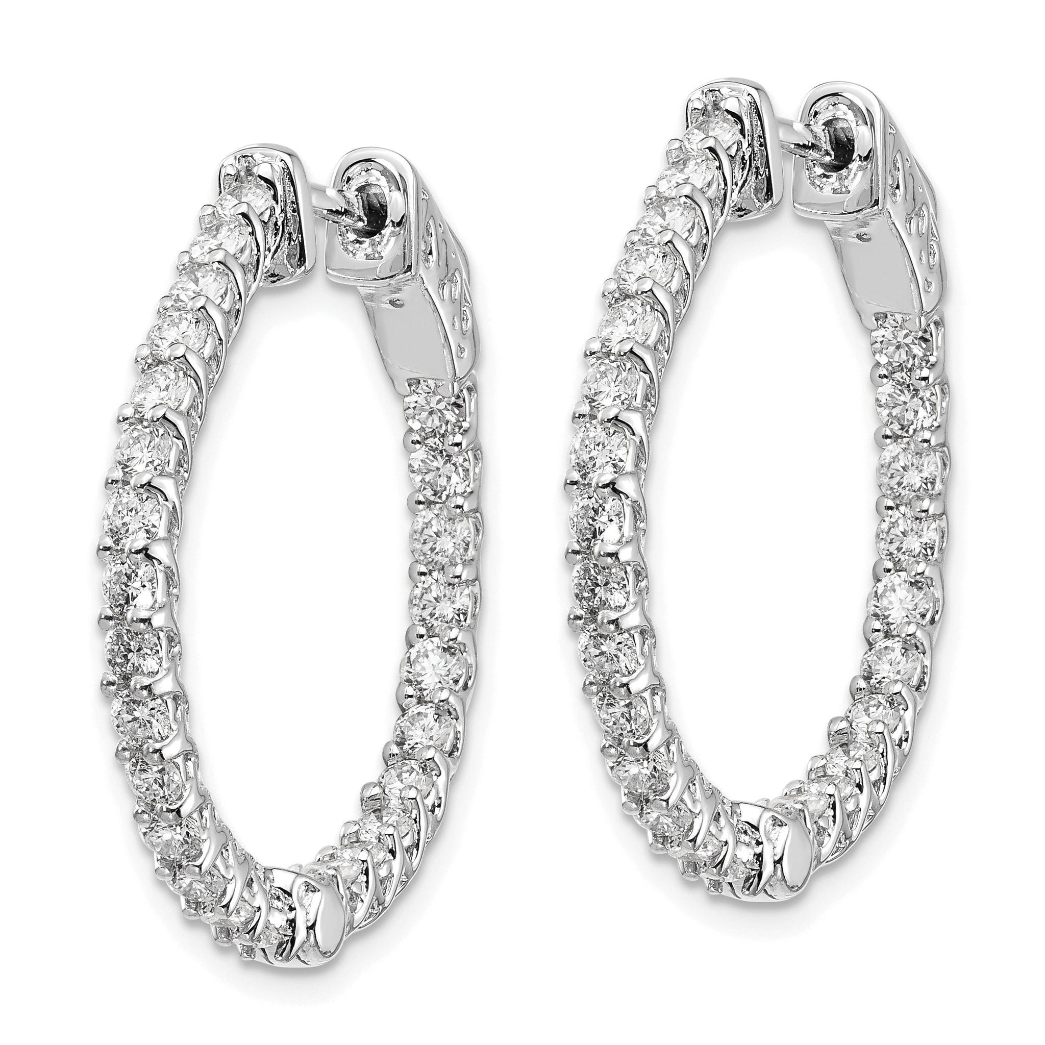 14k White Gold Diamond Round Hoop w/Safety Clasp Earrings Secondary image