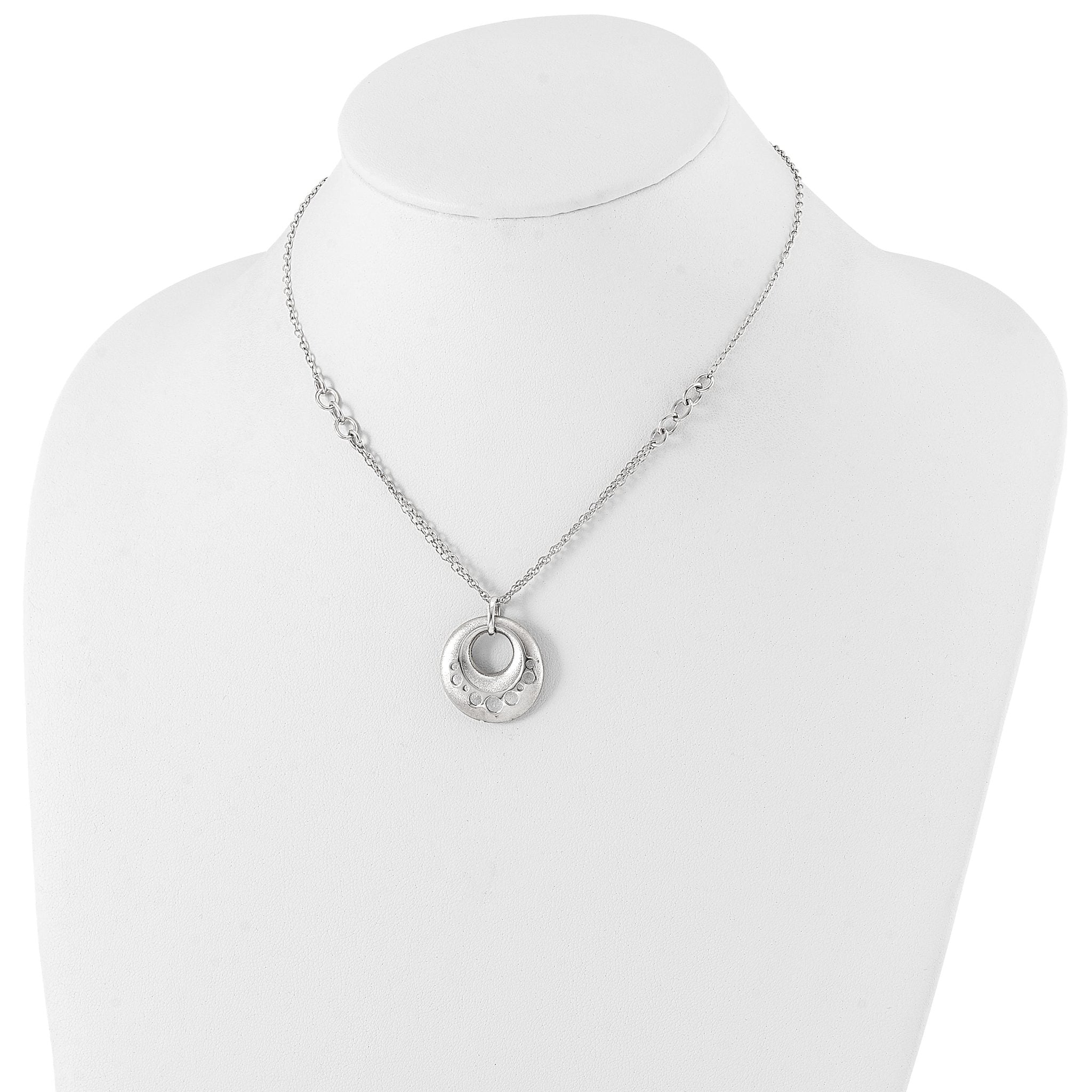 Sterling Silver Scratch-finish Circle w/1in ext. Necklace Secondary image