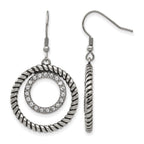 Stainless Steel Polished & Antiqued Cubic Zirconia Drop Dangle Earrings for Women