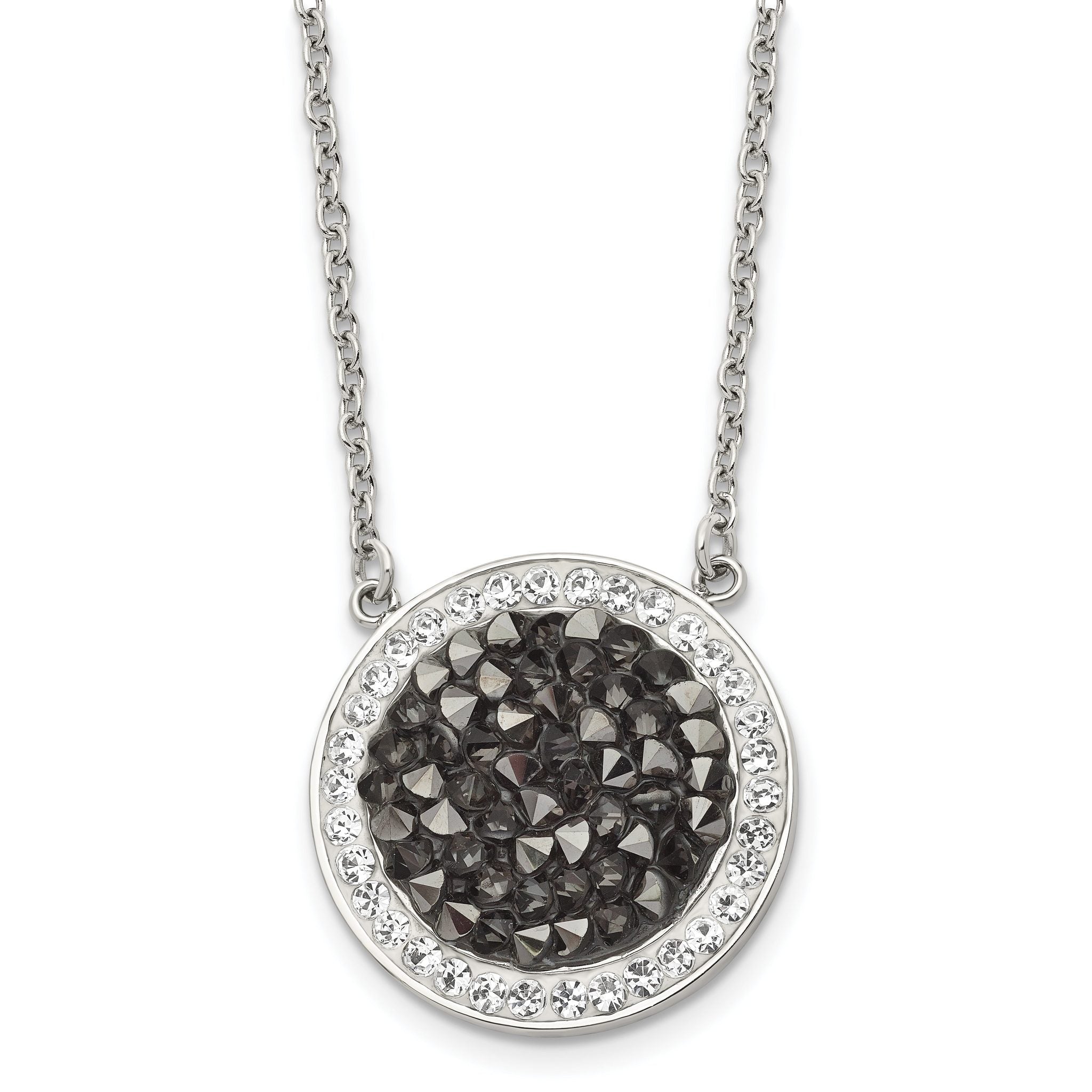Stainless Steel Polished Black and White Crystal 18in Necklace Main image