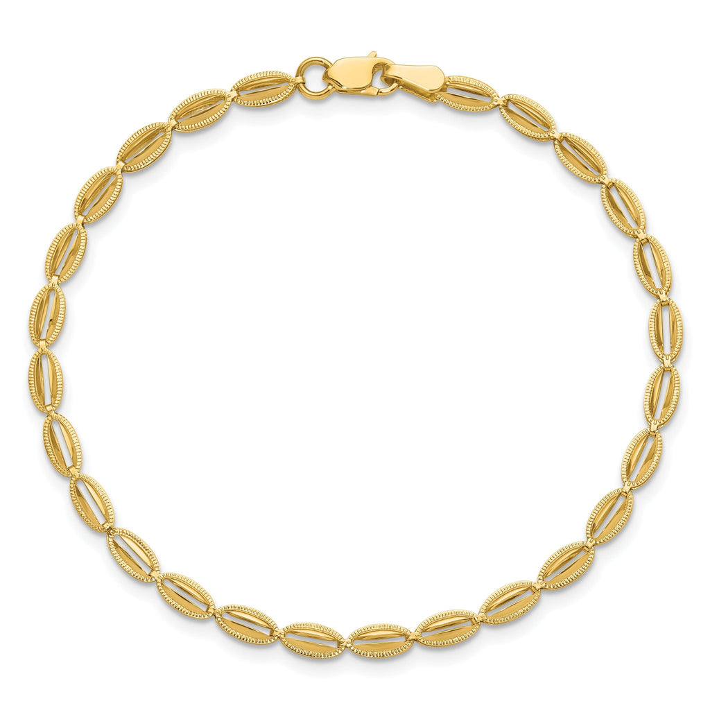 10K Polished and Textured Fancy Oval Link Bracelet