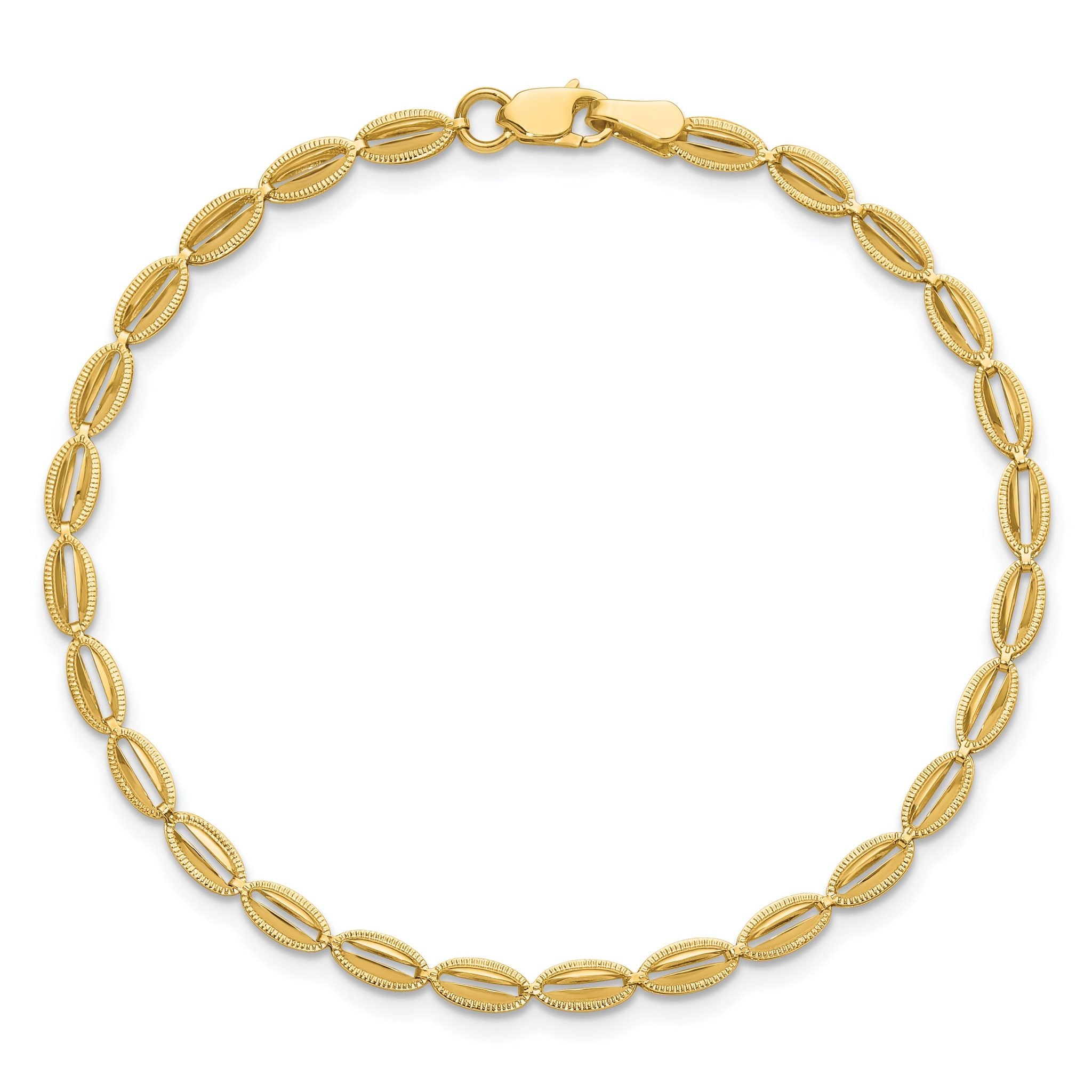 10K Polished and Textured Fancy Oval Link Bracelet
