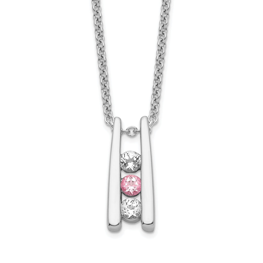 10K White Gold Crystal Topaz Necklace with Pink Accent and Extender